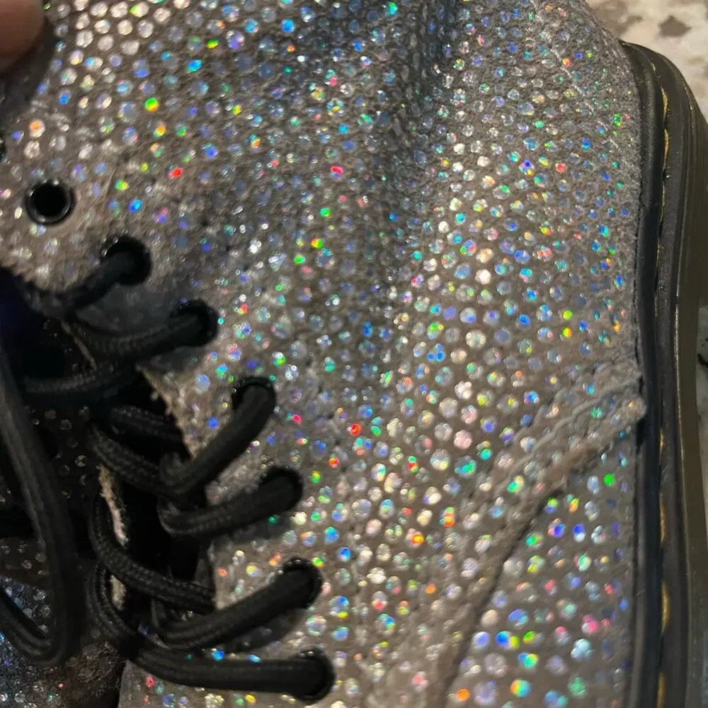 Vtg Y2K Doc Martens Rainbow Sparkly Metallic Lace Up Combat Girly Boots US 10